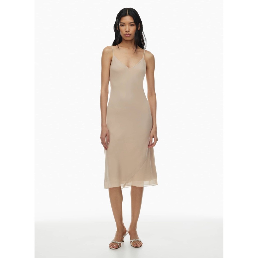 Wilfred Only Slip‎ Satin Midi Dress Beige Small Aritzia Sleeveless NWT